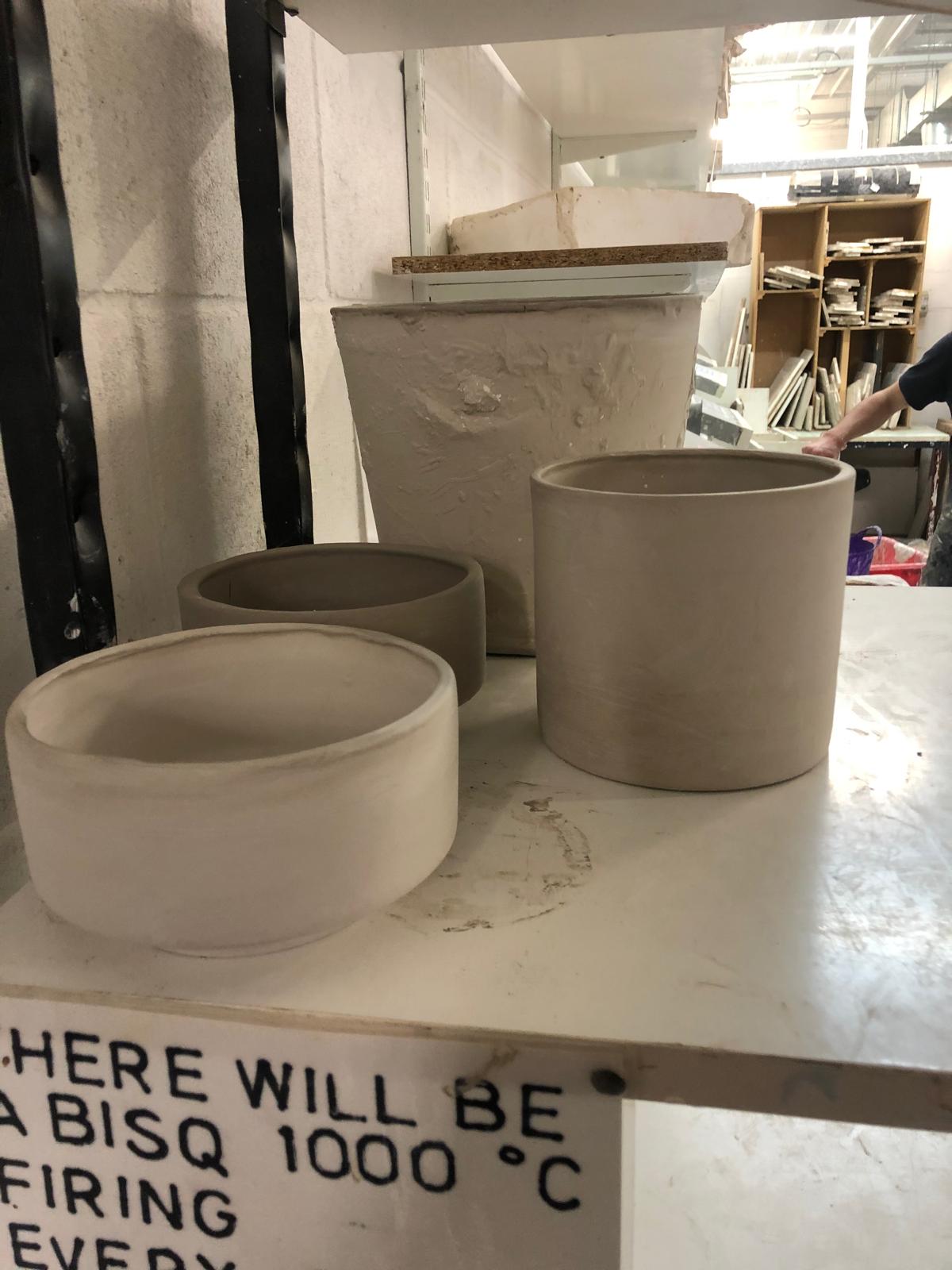 Greene King ceramic vessels ready for bisque firing